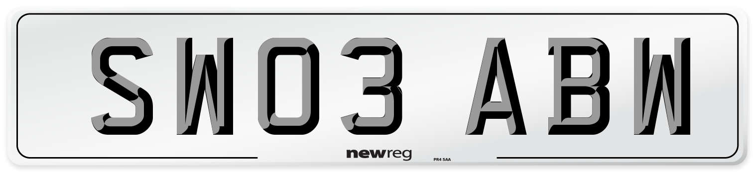SW03 ABW Number Plate from New Reg